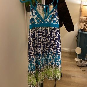 Blue and green patterned dress